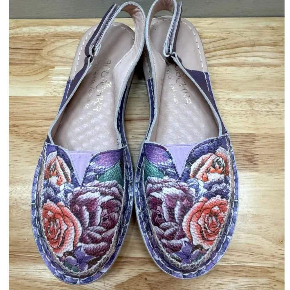 Anuschka Hand-painted Leather Adjustable Slingback Flats Women's EU Sz 39 US 8.5
